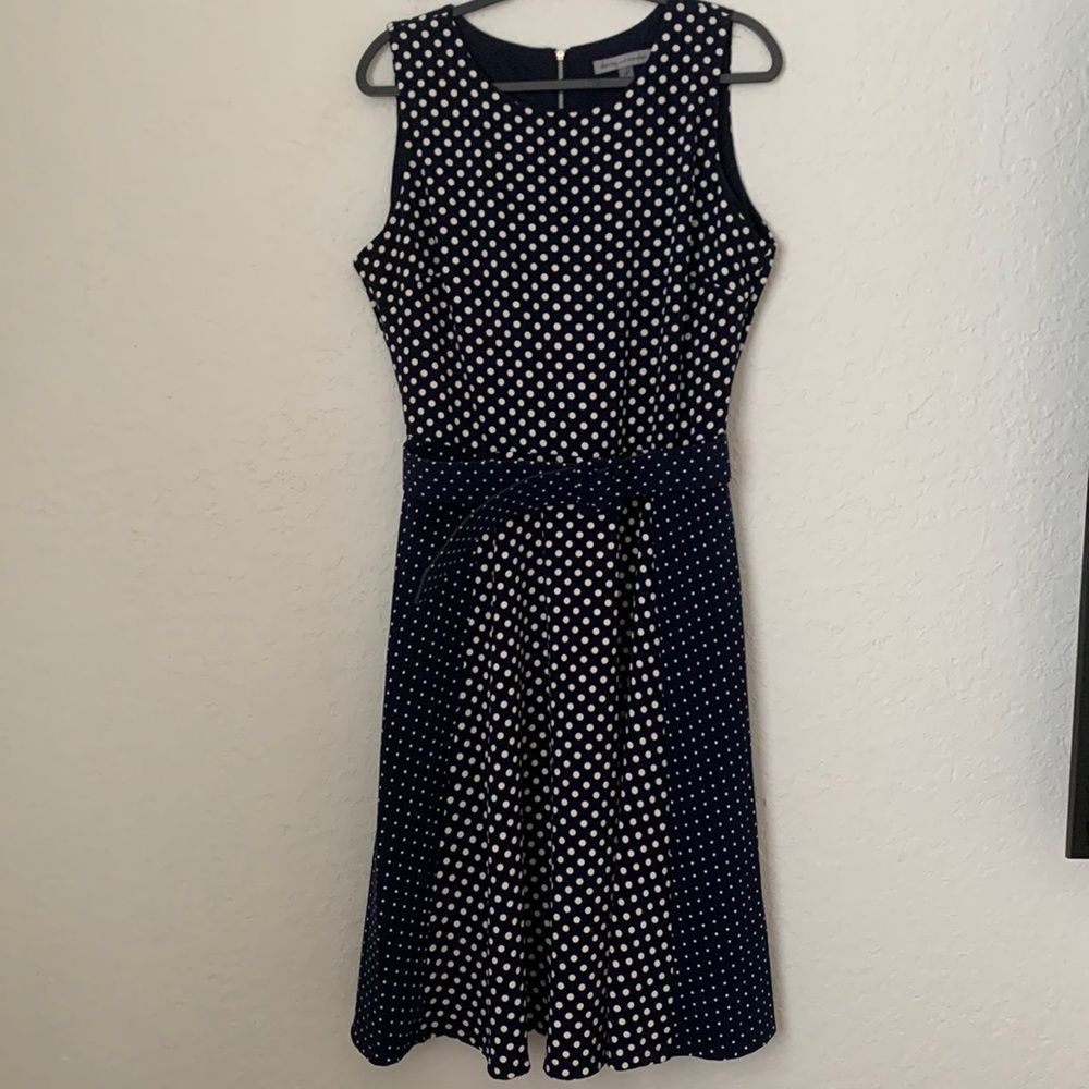 Sleeveless Navy and White Polka Dot Dress